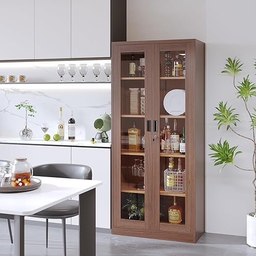 Miniatura 73 de Gabinete de almacenamiento de metal para garaje, gabinete de almacenamiento con bloqueo de 71 pulgadas con 2 puertas y 4 estantes ajustables, Negro