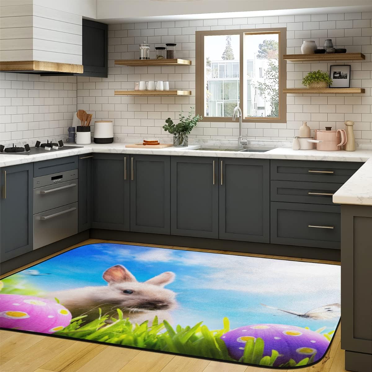 4 x 6 Happy Easter Bunny Rabbit Eggs Super Soft Area Rug for Kids Baby Nursery, Kids Girls Nursery Soft Rug Home Decor Rug, Fuzzy Rugs for Nursery