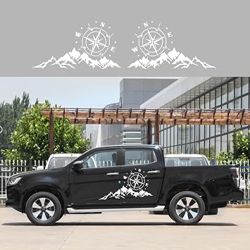 Mountain Compass Sticker Decal for Car Hood Graphic Sticker for SUV Off-Road Vehicle Body Side Door Trunk Universal Waterproof Vinyl Car Sticker 22x11.8in 2PCS Style B White