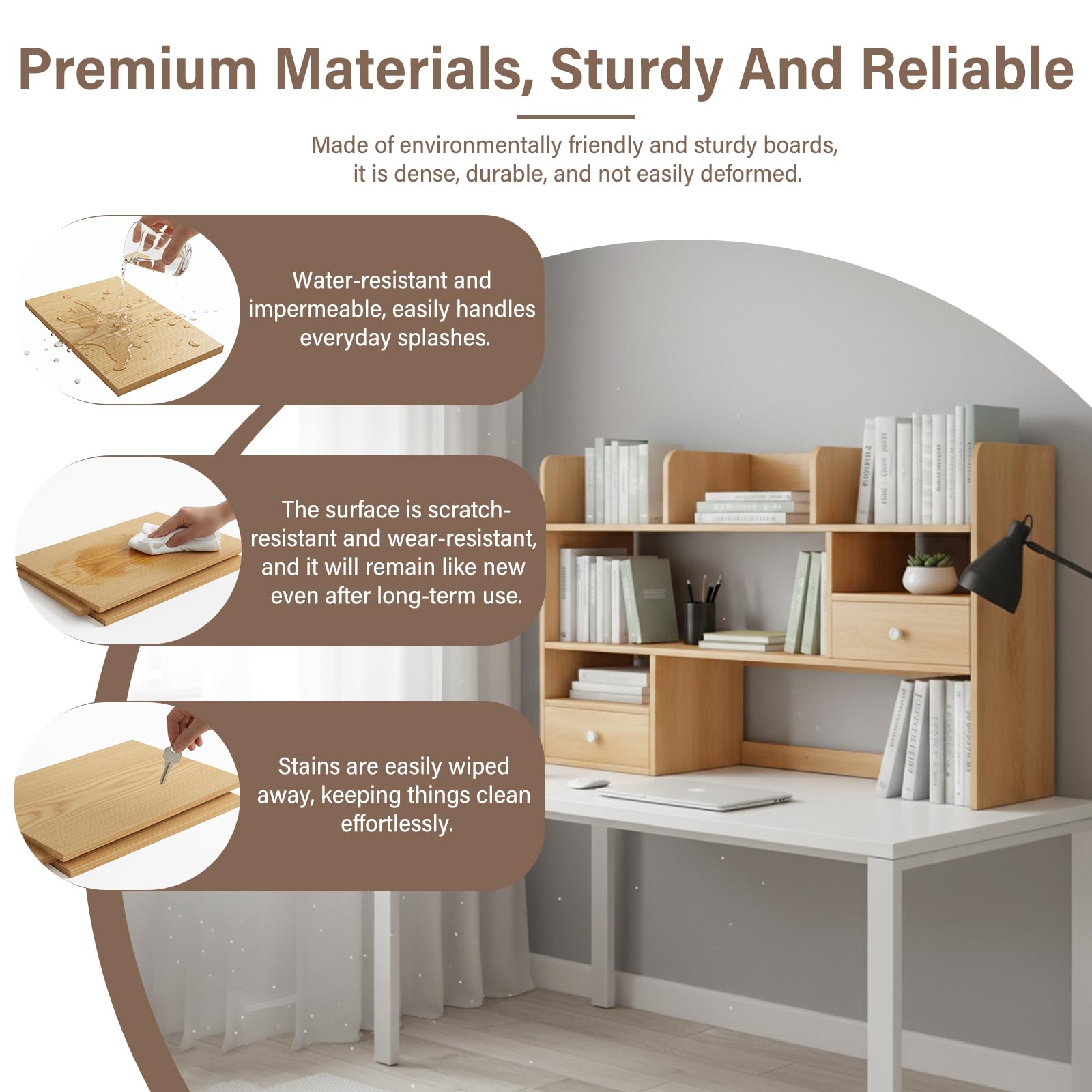 Libreria da Scrivania Mini Scaffale da Appoggio con Cassetti, Mensola Scrivania Legno Salvaspazio per Ufficio, Porta Libri Organizer con Struttura Stabile 60/80x17x80cm(Size:80x17x80CM)