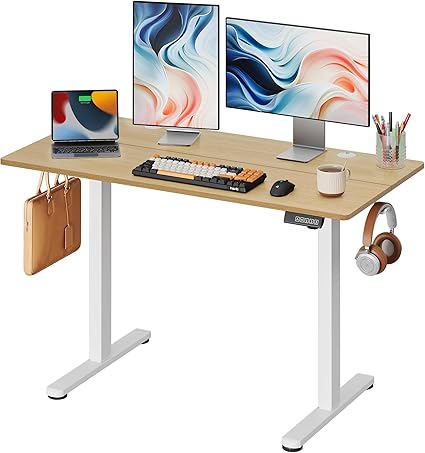 DEVAISE 48 Inch Electric Standing Desk, 3 Adjustable Height Stand up Desk for Home Office, Ergonomic Sit to Stand Desk with LED Touchscreen, Headphone Hook, 3 Memory Preset Computer Desk (Maple)