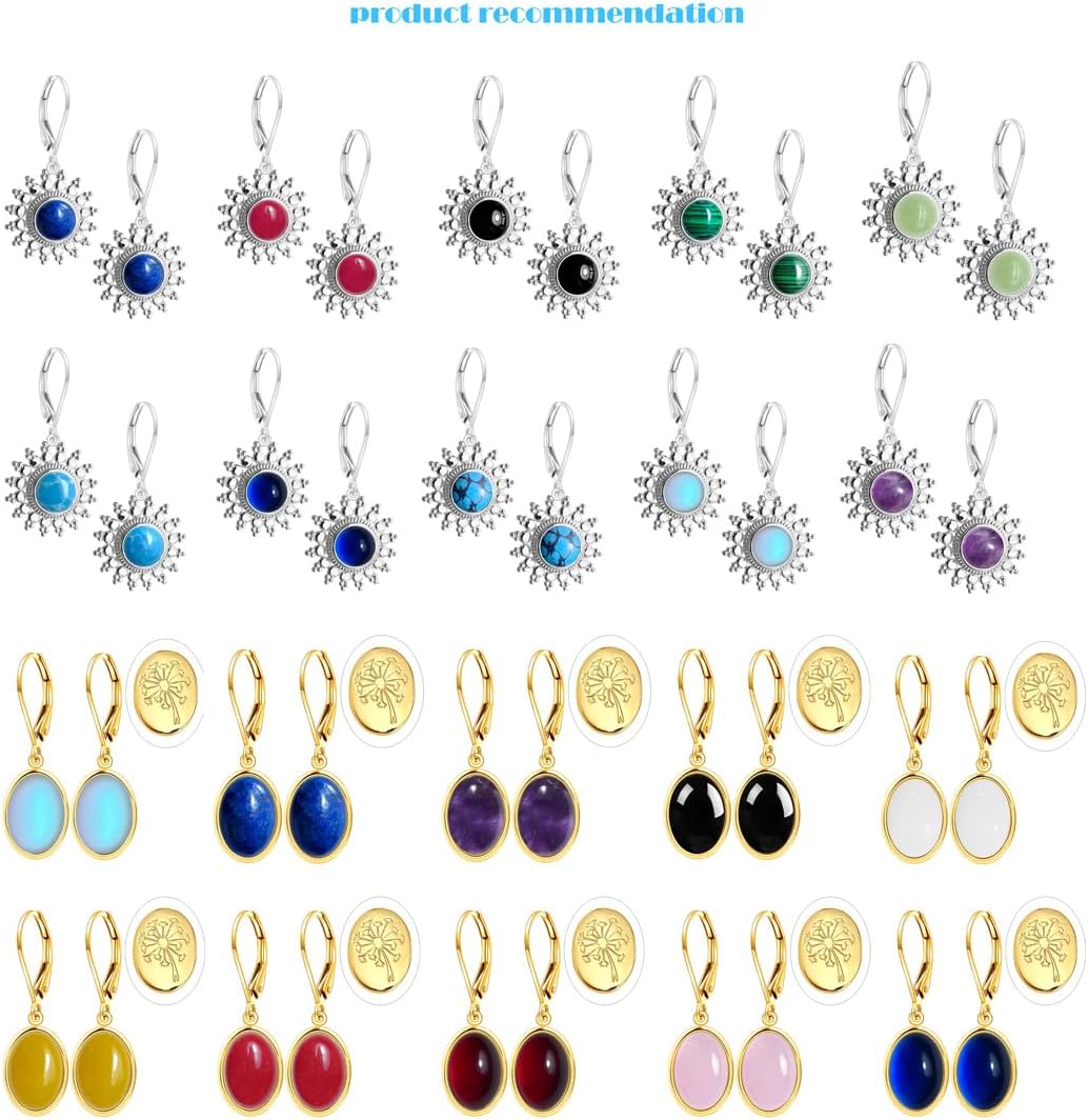 Natural Simple Oval Waterdrop Stone Drop Earrings,925 Sterling Silver Real Genuine Crystal Quartz Gemstone Dandelion Flower Statement Dangle Earrings for Women Her - Image 7