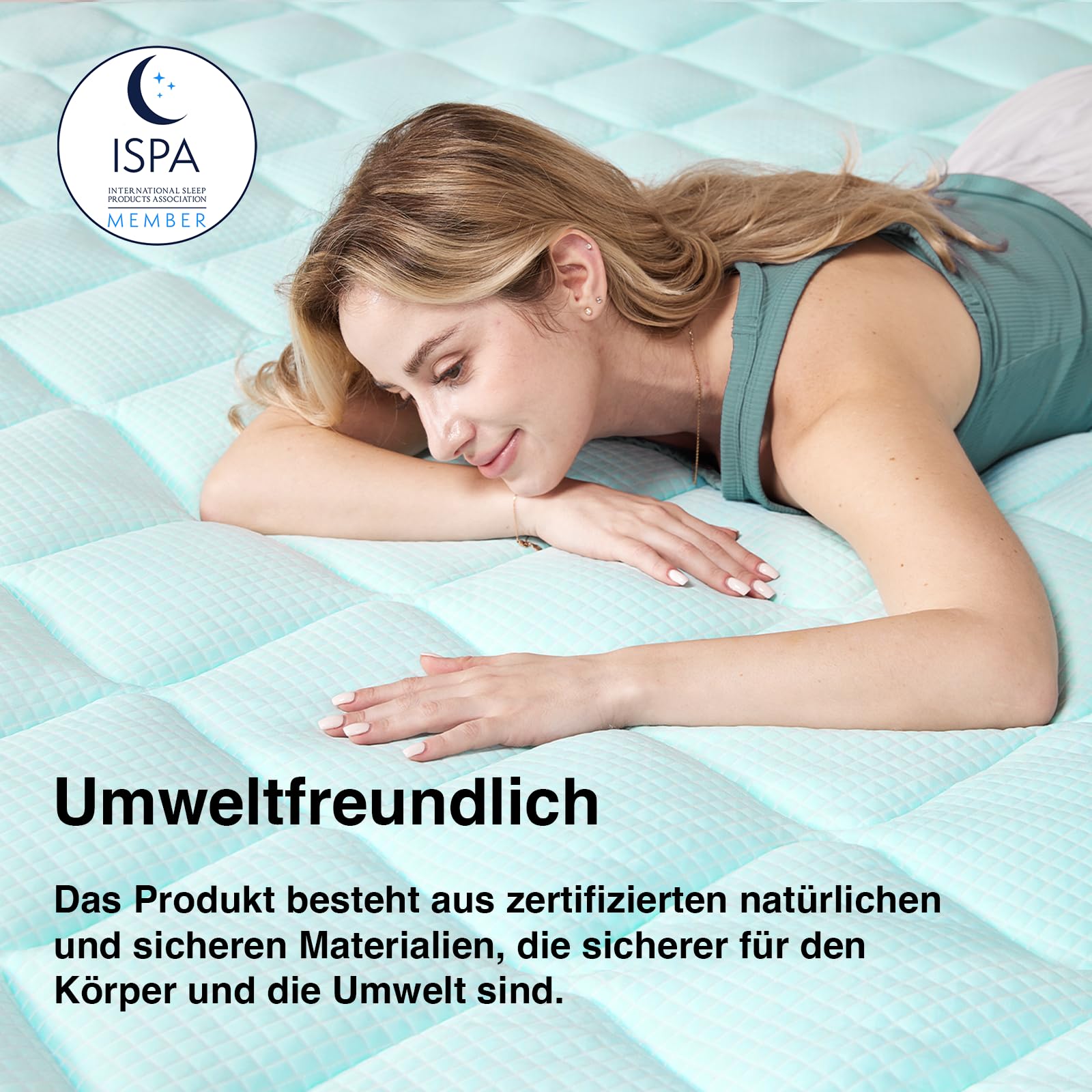 Novilla Cooling Matratzenauflage 140x200cm, Gewebe mit Kühlfaktor, Atmungsaktiv und Hautfreundliches, Dreilagiges Air-Layer-Gewebe, 3 cm Stützende Faserpolsterung, 30 cm Elastische Kante, Oeko-TEX