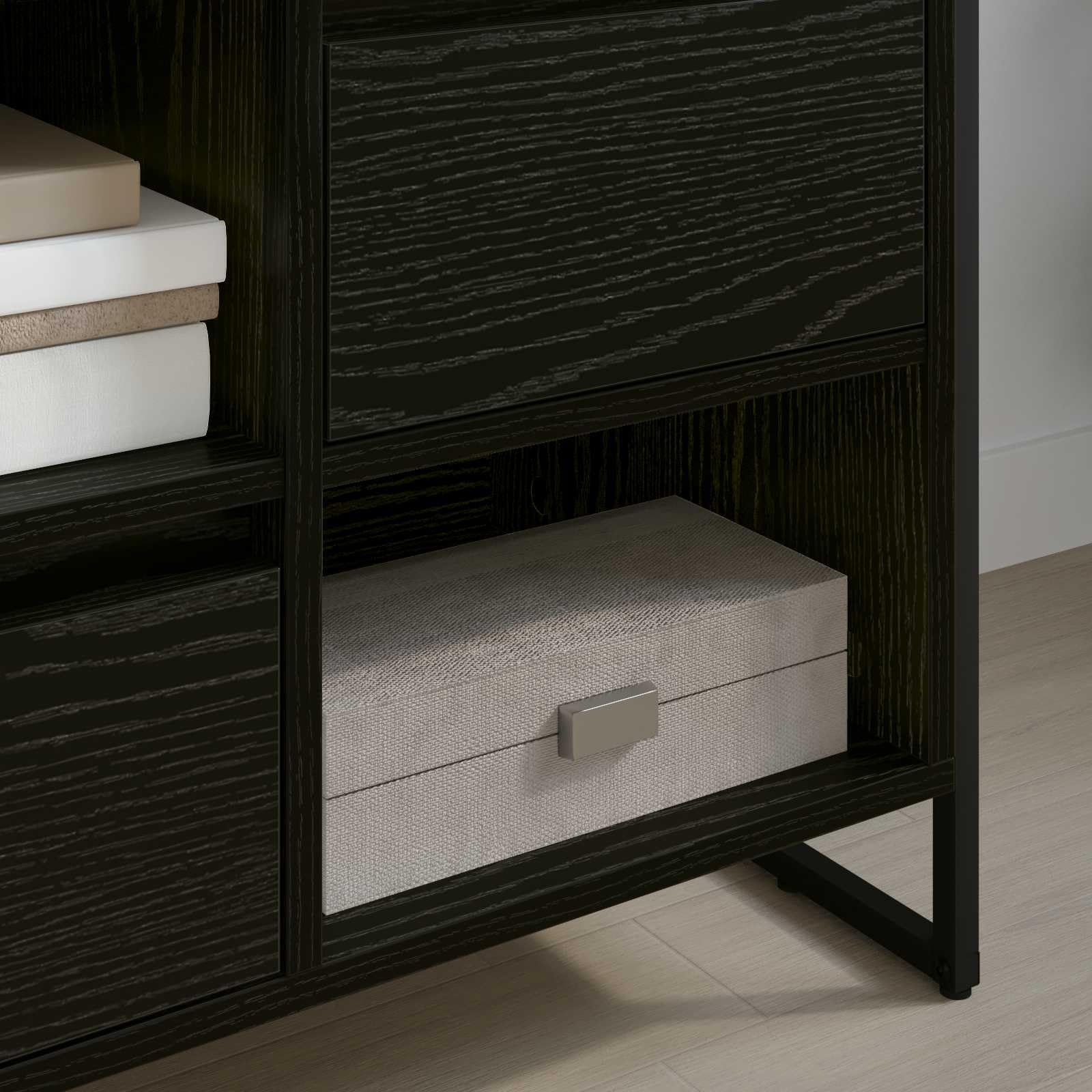 Mobile TV industriale rovere nero 100 x 36 x 49,5 cm con cassetto, legno ingegnerizzato, gambe in acciaio, ripiani a due livelli, stile moderno con fascino rustico, perfetto