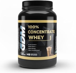 GDM Whey Concentrate Supplement | 24g High Protein | 11.2g EAAs | 5.2g BCAAs | 4.2g Glutamic Acids | Coffee Flavor | 1.5kg (48 Servings)
