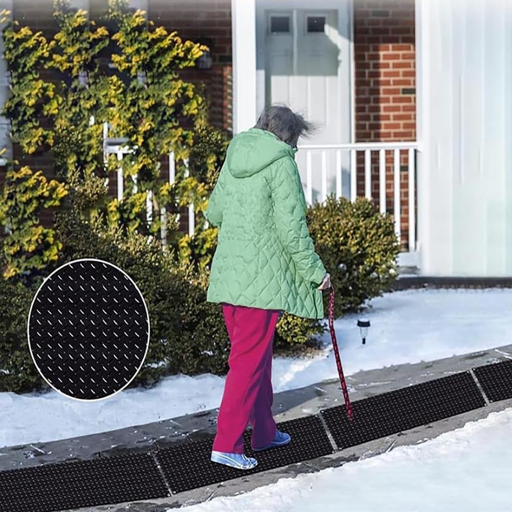 Heated Snow Ice Melting Mats Outdoor Winter Heated Rubber Mat Slip Proof for Stairs Steps Driveway Walkway Decks Sidewalks Connection with Power Cord,2,20 * 30 in