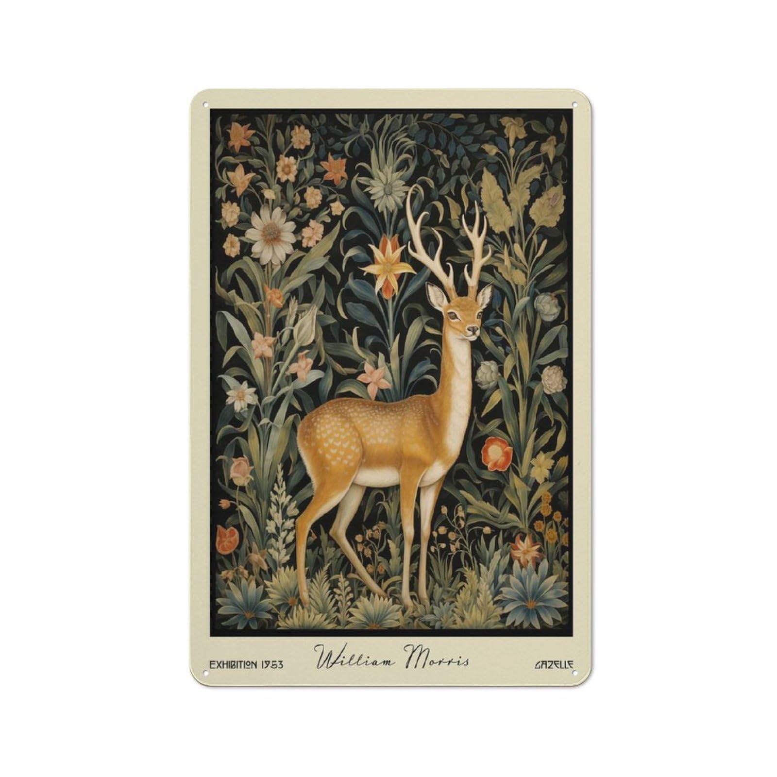Junmoney Style Casual William Morris Gazelle Forest Garden Room Metal Sign 30X20cm, Porch Wall Decor For Conservatory, Home Bar Or Utility Room