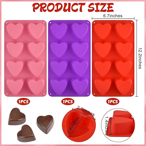 Miniatura 2 de 3 moldes de silicona con forma de corazón, 8 cavidades, molde de silicona de corazón para hornear, mini molde para magdalenas en forma de corazón,
