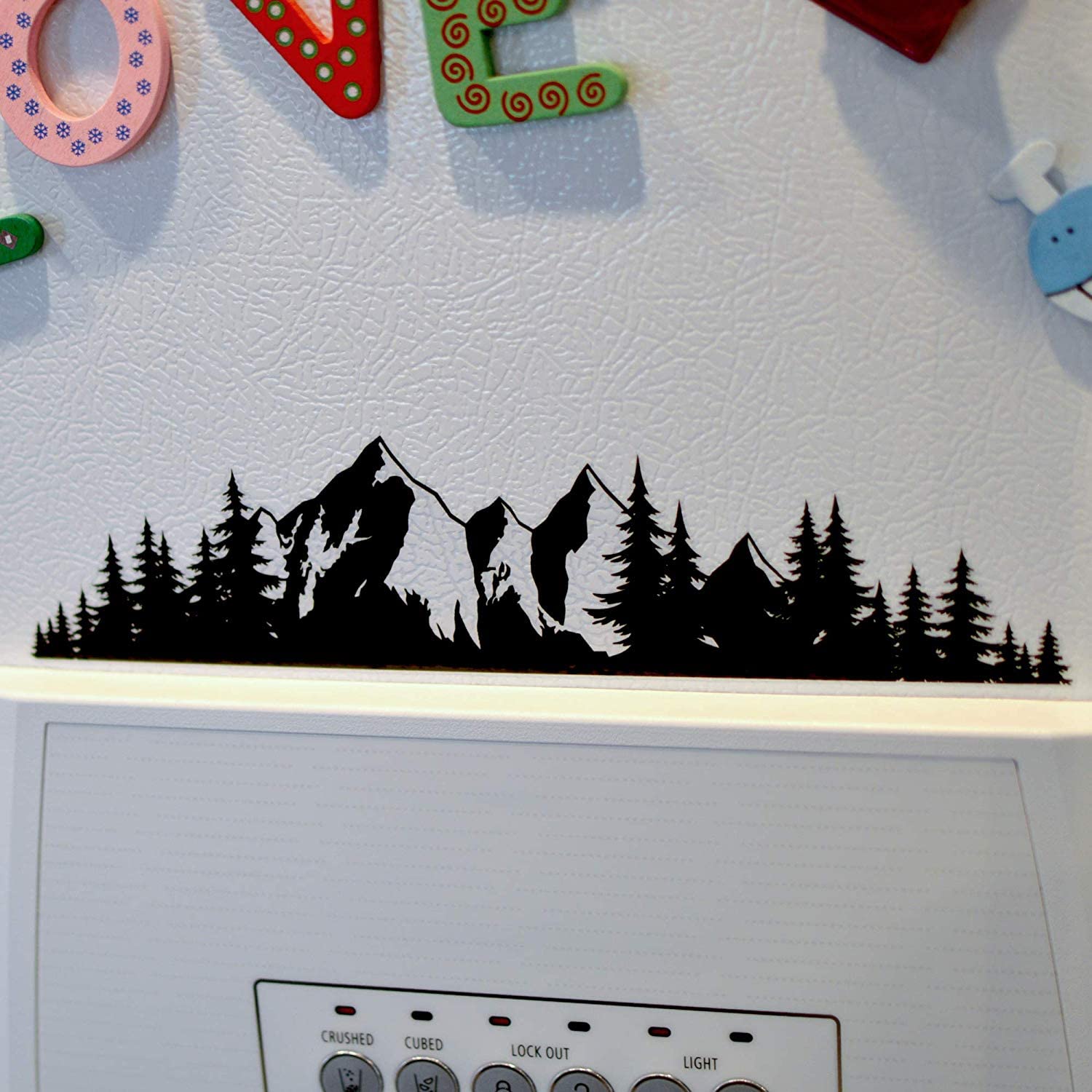 Byzee Mountain Decal for Car Bumper Sticker, Van or Truck Tailgate | Rocky Mountain Pines Premium Badge or Emblem Nature Overlay | Exterior Grade Automotive Graphic, Great Gift Idea for Hiker, Camper