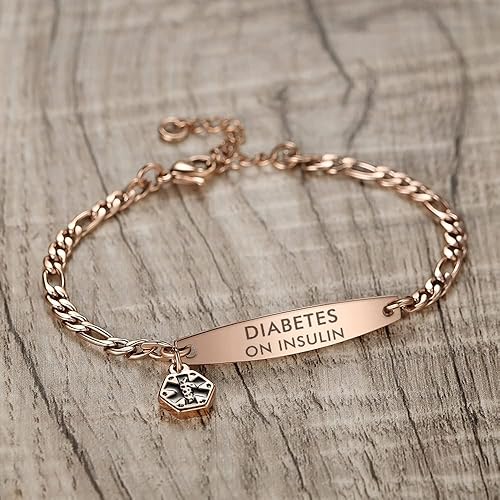 Miniatura 2 de mnmoom Pulseras de identificación médica para mujeres 7-8.5 pulgadas de acero inoxidable pequeña cadena Figaro pulseras de alerta médica