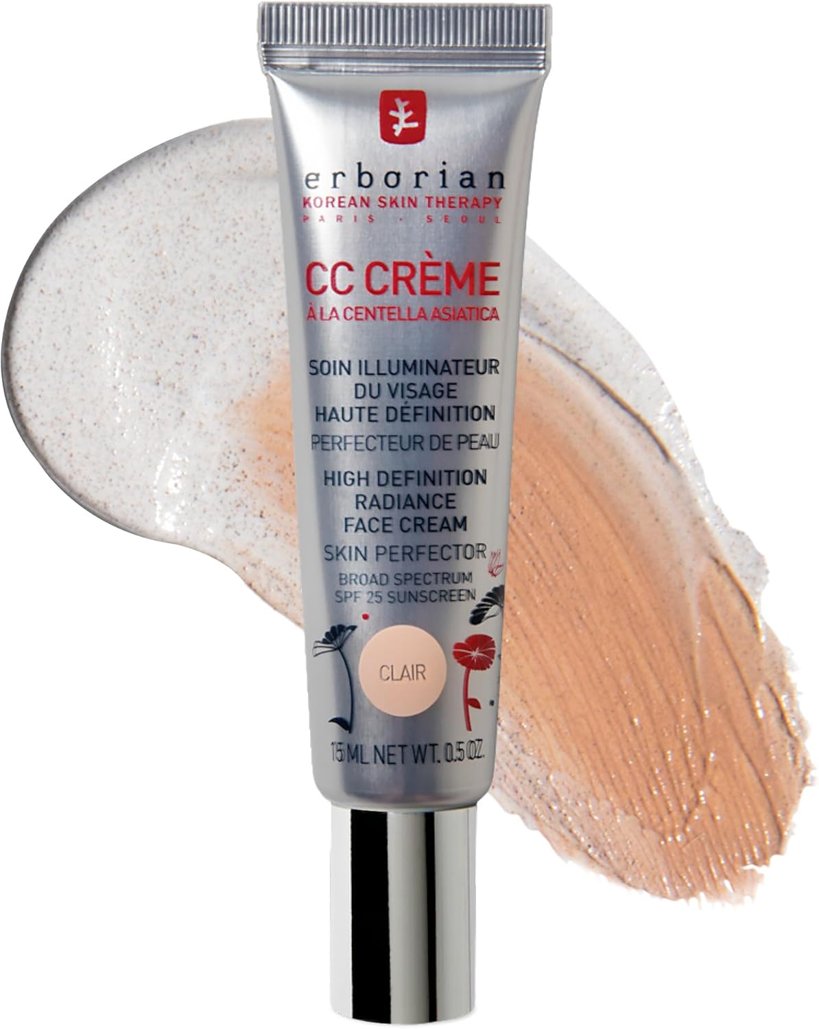 Erborian Color Correcting CC Cream with Centella Asiatica, Fair (Clair) – Light Multi-Purpose Facial Concealer with Illuminating Finish Soothes & Hydrates – SPF Korean Skincare Skin Perfector – 0.5 Oz