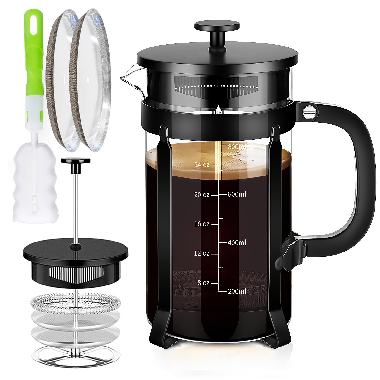 French Press Coffee Maker 304 Stainless Steel Coffee Press,with 4 Filters System, Heat Resistant Thickness Borosilicate French Press Glass, BPA-Free Brewed Tea Pot Coffee Plunger(Copper 12oz)