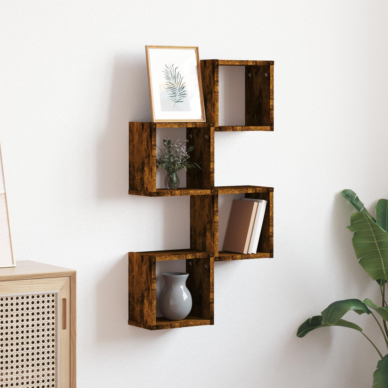 Schweberegale Set 4 Stück Wandregal Rauch Eiche Holzwerkstoff 25x25x2 cm Modernes Design für Wanddeko Bücher Pflanzen Wohnzimmer Büro Schlafzimmer