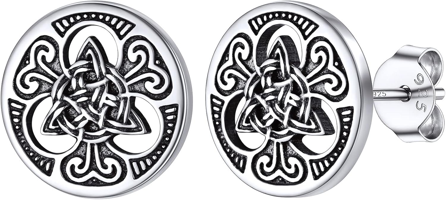 Viking Celtic Knot Earrings for Men Women Sterling Silver Mini Studs Hypoallergenic Vintage Irish Jewelry Gifts for Mom Dad
