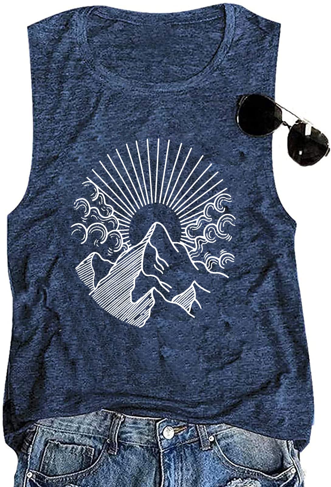 ALLTBMountain Sunrise Tank Tops Women Hiking Mountain Sleeveless T Shirt Tees Camping Vest Muscle Shirt