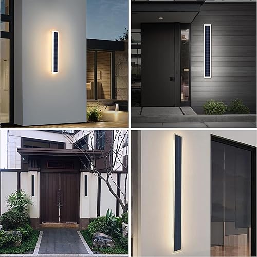 Miniatura 7 de ANKBOY Luces solares para exteriores, lámparas de pared a pilas para exteriores, 10 W, impermeable, pantalla acrílica, moderna, 23.6 in de largo,