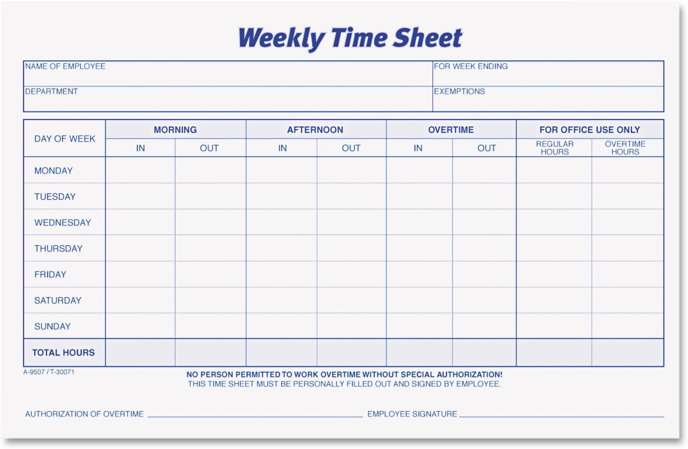 TOPS Weekly Time Sheets, One-Part (No Copies), 8.5 x 5.5, 50 Forms/Pad, 2 Pads/Pack