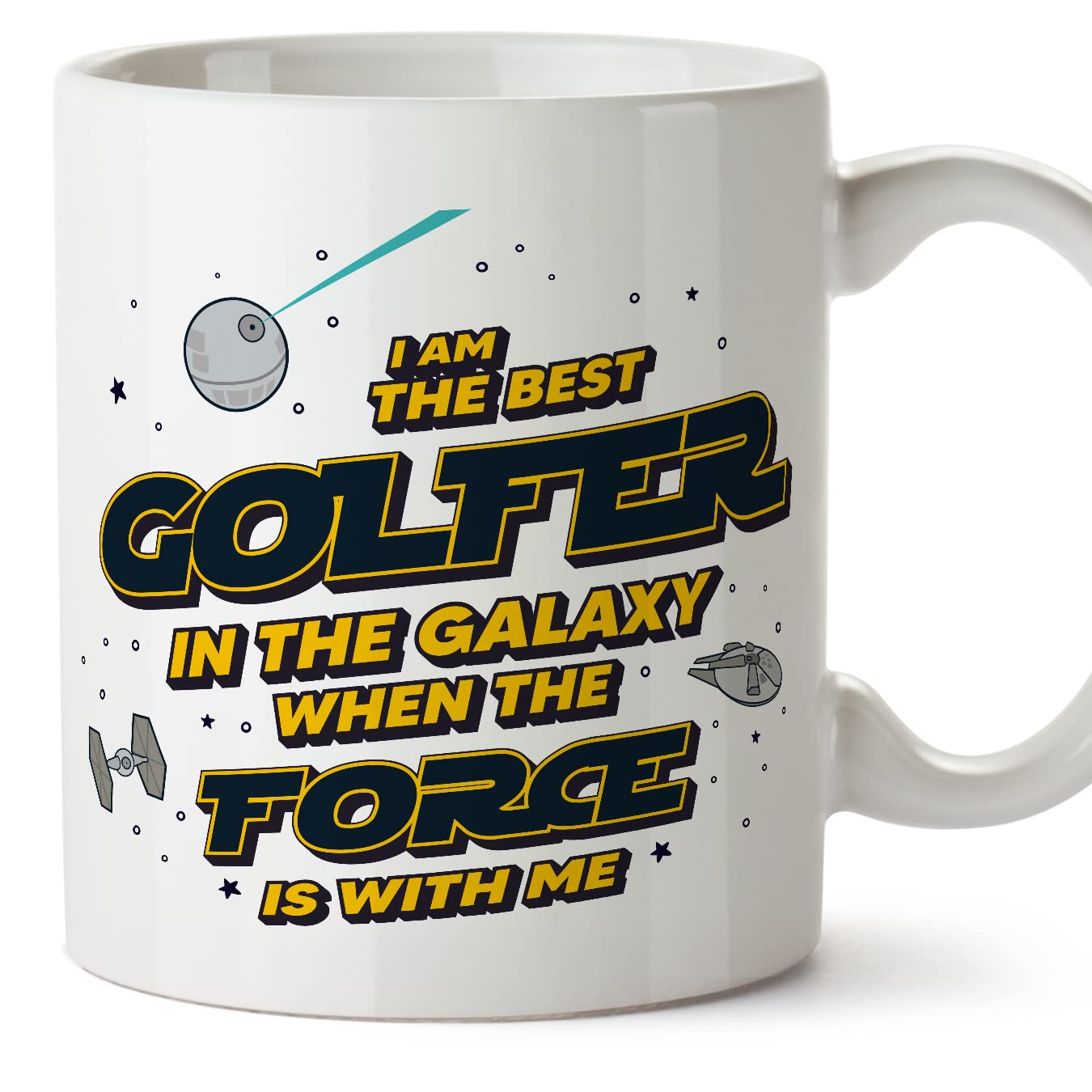 MUGFFINS Golfer Mug - in English - Best in The Galaxy The Force is with Me - Funny Gift for Colleagues - Ceramic 11oz Mug