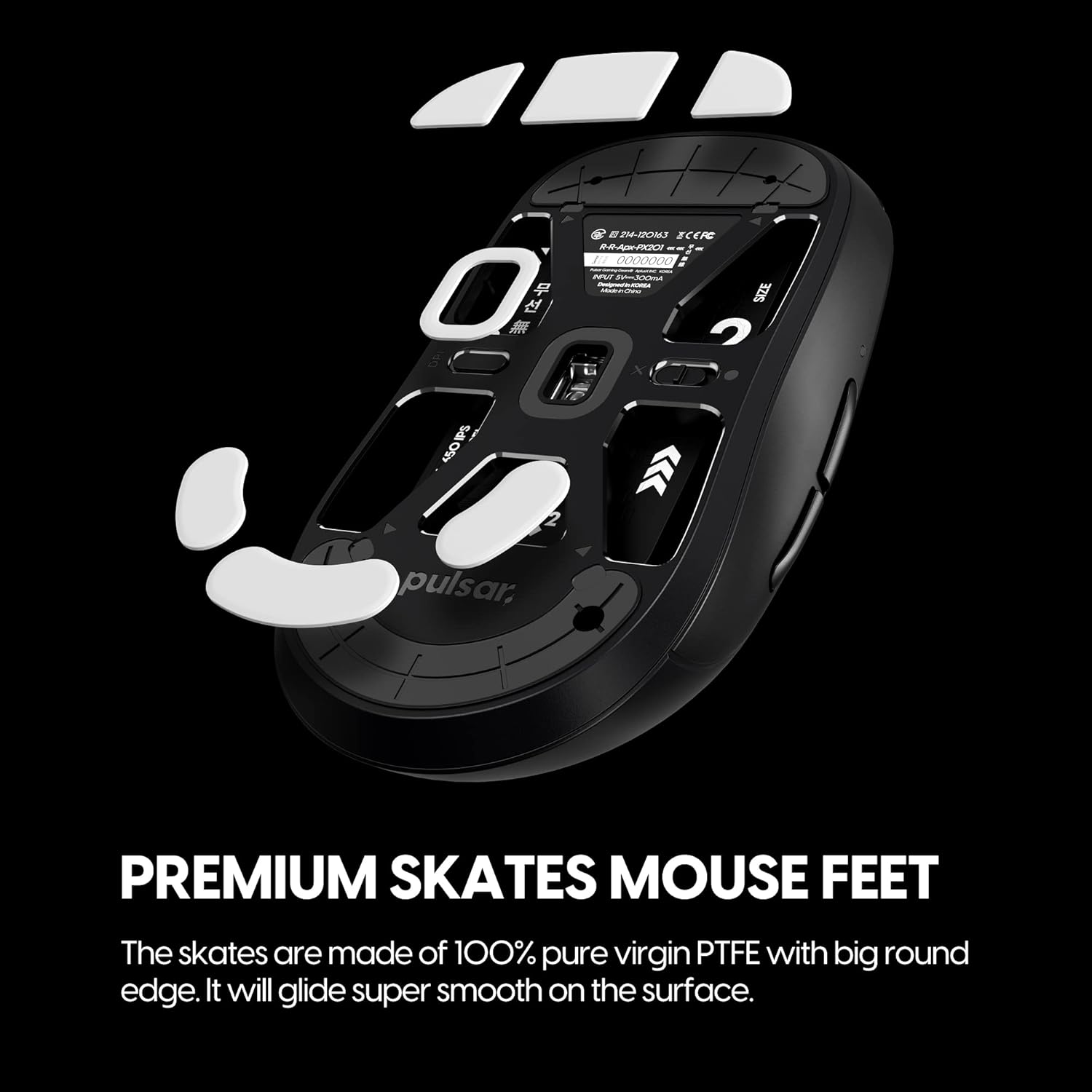 Pulsar Gaming Gears - PTFE Mouse Feet for X2 & X2 Mini Wireless Mice Premium Skate - White, Set (0.6mm Thin + Cut Type)