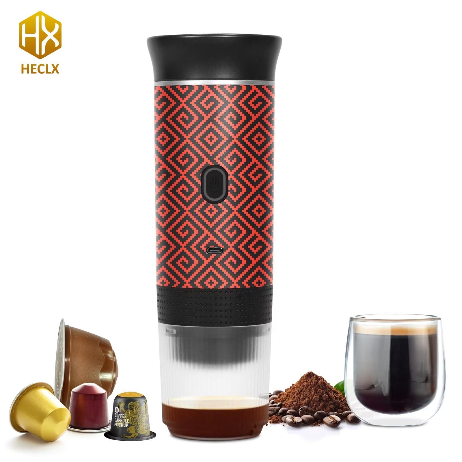 HX HECLX Juego de cafetera de regalo para camping, máquina de espresso eléctrica portátil a pilas, cafetera recargable, cápsula de café molido autocalentable para RV, senderismo (rojo)