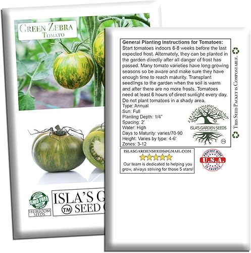 Miniatura 6 de Semillas de tomate Green Zebra (Solanum lycopersicum) Más de 50 semillas tradicionales no transgénicas de Isla's Garden Seeds, tomates verdes a