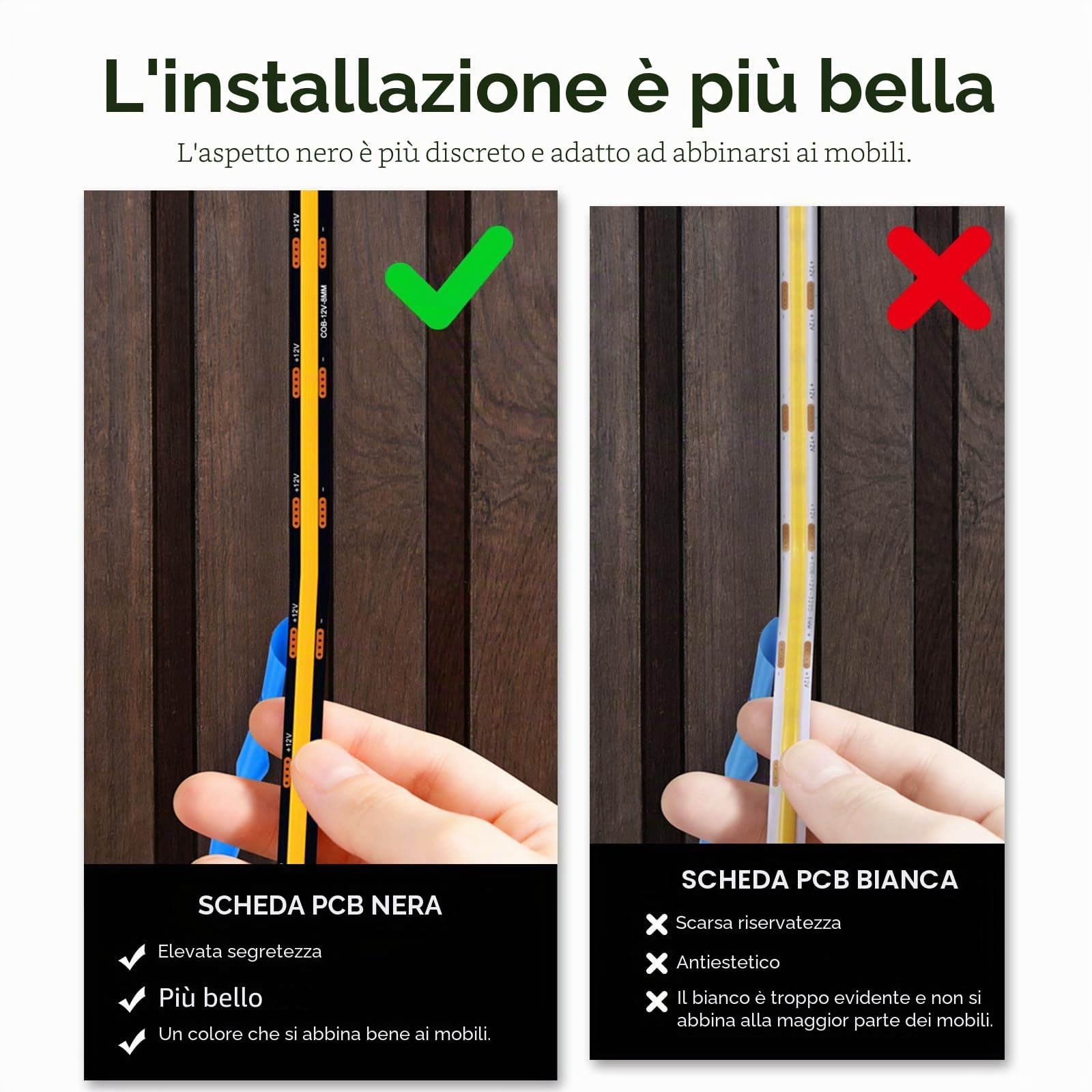 lampada da armadio nera striscia LED COB | 6 pezzi dimmeraggio touch passante adatto per vetrine e illuminazione decorativa scaffali vino (luce bianca calda, 2 m)