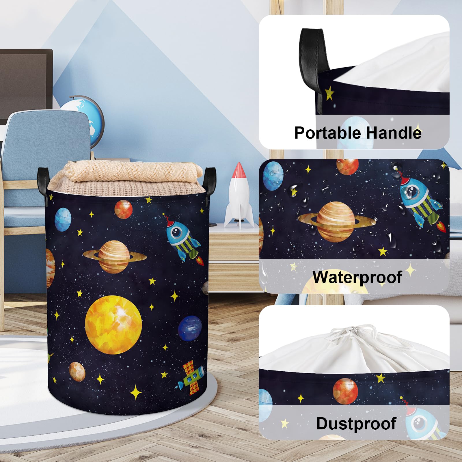 Clastyle Cesto Portabiancheria Spazio Cestino Portaoggetti Cosmico Cesta Biancheria Genitori per Organizzare Giocattoli Vestiti, Pianeta, 36x45 cm