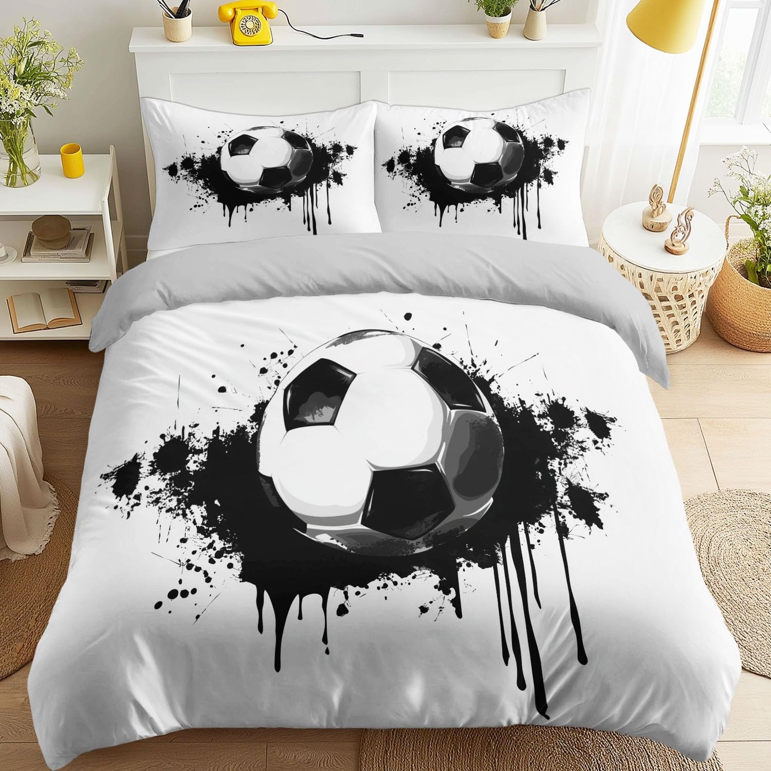 Housse de couette de football monochrome facile à repasser pour lit enfant