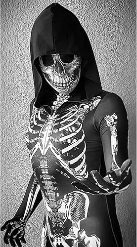 Miniatura 2 de OEBLD Enterizo unisex Disfraz de Halloween en blanco y negro aterrador compatible con cos como un esqueleto