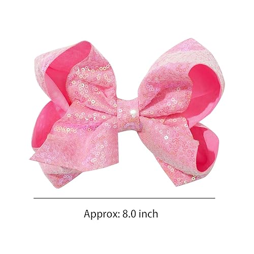 Miniatura 2 de 1 lazo grande de lentejuelas de 8 pulgadas para niñas, pinzas de cocodrilo, accesorios para el cabello con purpurina brillante para niñas y