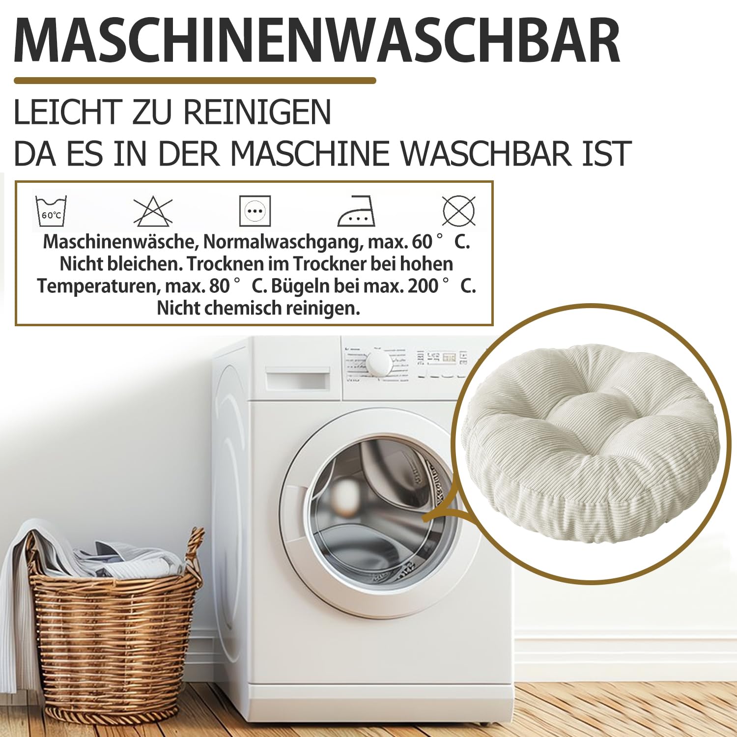 Sitzkissen Rund, 30x30 cm rutschfest Waschbare Sitzpolster Bequemes Stuhlkissen 8 cm Dick Waschbare Cordstoff Stuhlauflage, für Indoor Küchen Garden Holzstühle