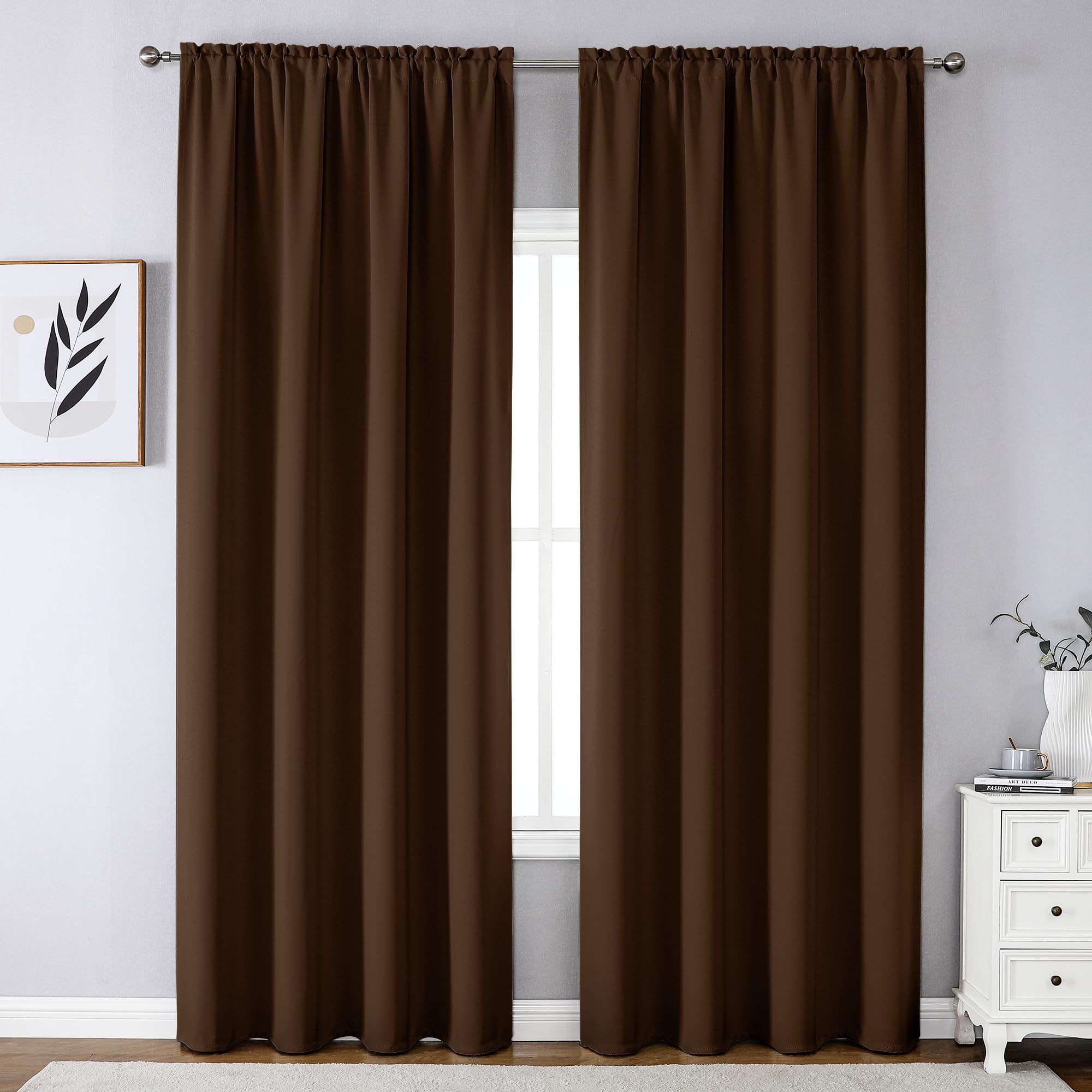 CUCRAF Blackout Curtains 96 inches Long, Room Darkening Window Curtain Panels, Rod Pocket Thermal Insulated Solid Drapes for Bedroom Living Room, 52x96 inch, Chocolate, Set of 2 Panels