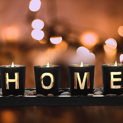 Miniatura 4 de Zerodeko Juego de candelabros decorativos con rocas y bandeja, candelabros votivos de cristal, centros de mesa para comedor, baño, decoración de