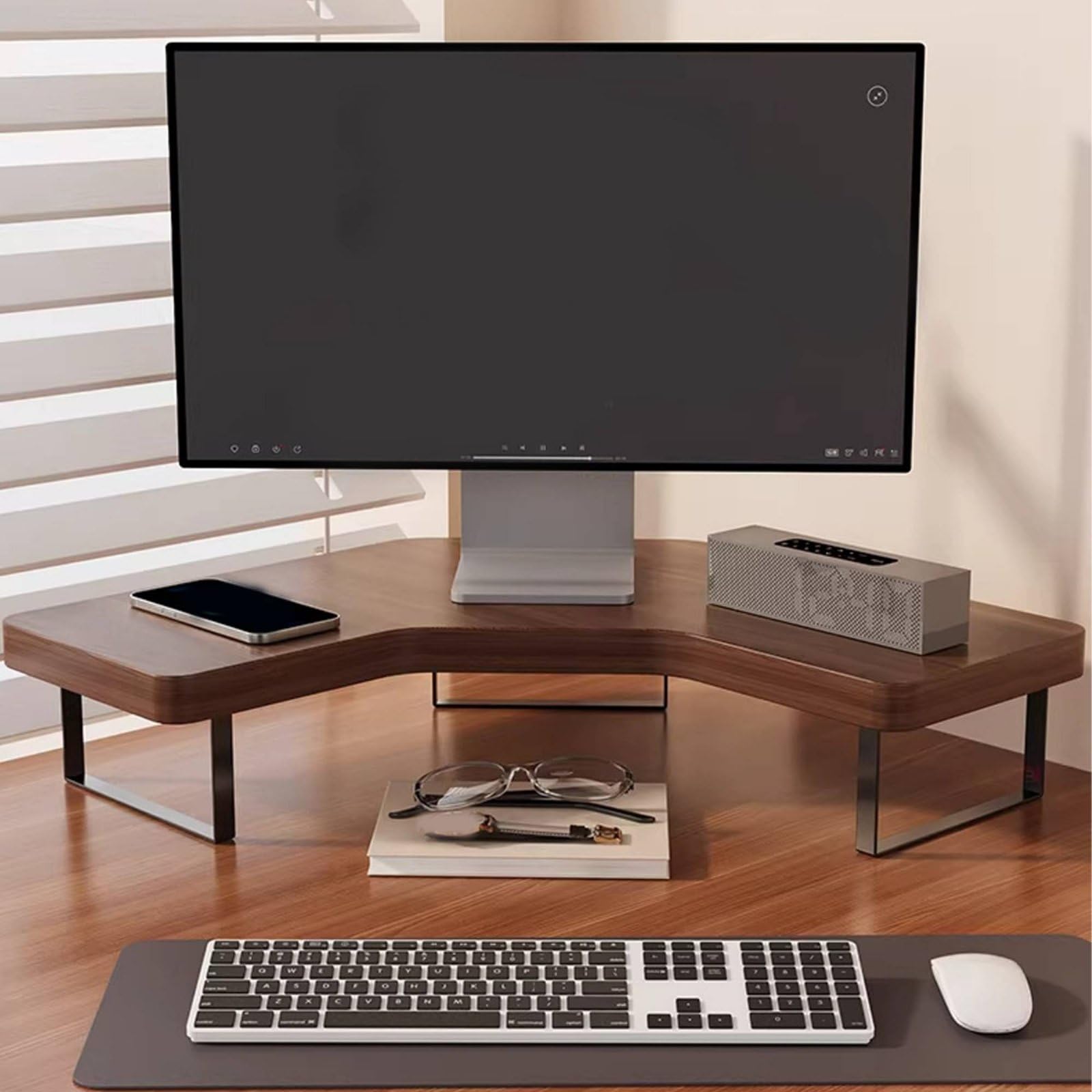 Supporto per Computer Desktop Rialzato con Ripiano Rialzato da Scrivania Design Minimale Spazio Sottostante per Tastiera Scaffale per Adatto a , Noce , M