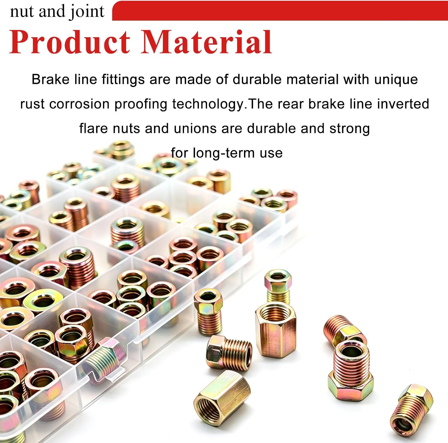 Tnisesm 102Pcs 3/16" & 1/4" Brake Line Fittings Assortment Kit,3/8 Inch-24 Threads Nuts and Unions,7/16Inch-24,1/2 Inch-20,9/16 Inch-18,7/16 Inch-24 Threads Nuts and Unions