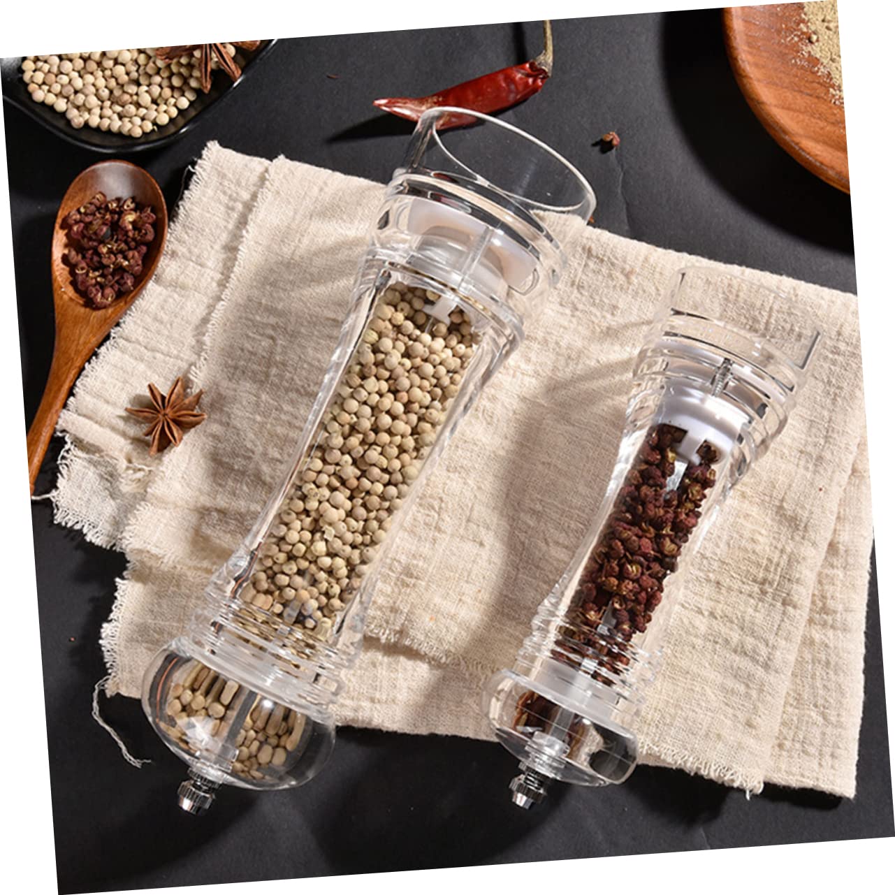 NAMOARLY Acrylic Pepper Mill and Sea Salt Shaker with Adjustable Coarseness Manual Grinder for Fresh Seasoning and Efficient Kitchen Tool