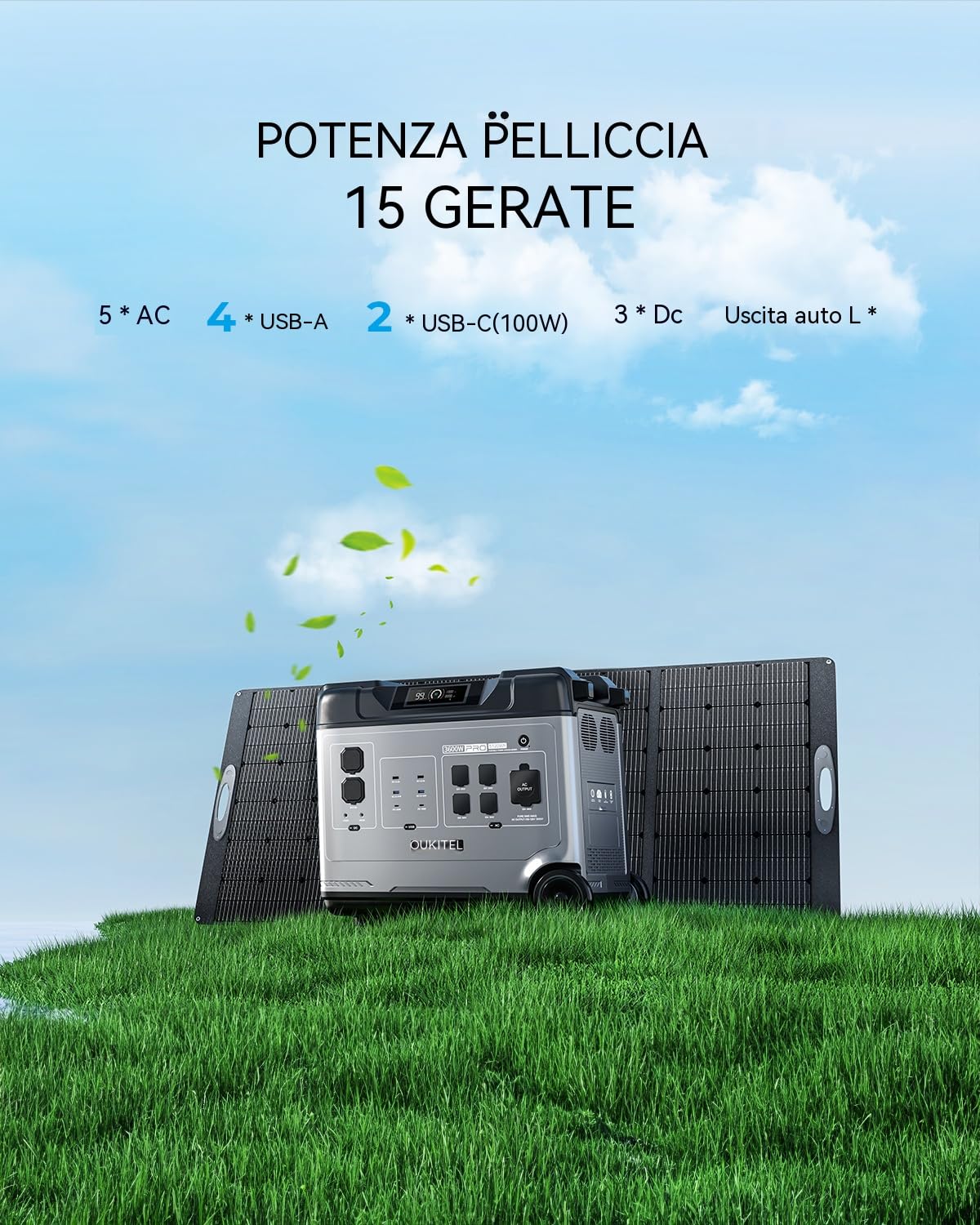 OUKITEL P5000PRO Generatore Solare 4000W con Pannello 2x200W, Stazione di Energia Portatile 5120Wh, Batteria LFP, Power Station con Presa, 5 uscite CA per Viaggi Campeggio Emergenza, Ricarica Rapida