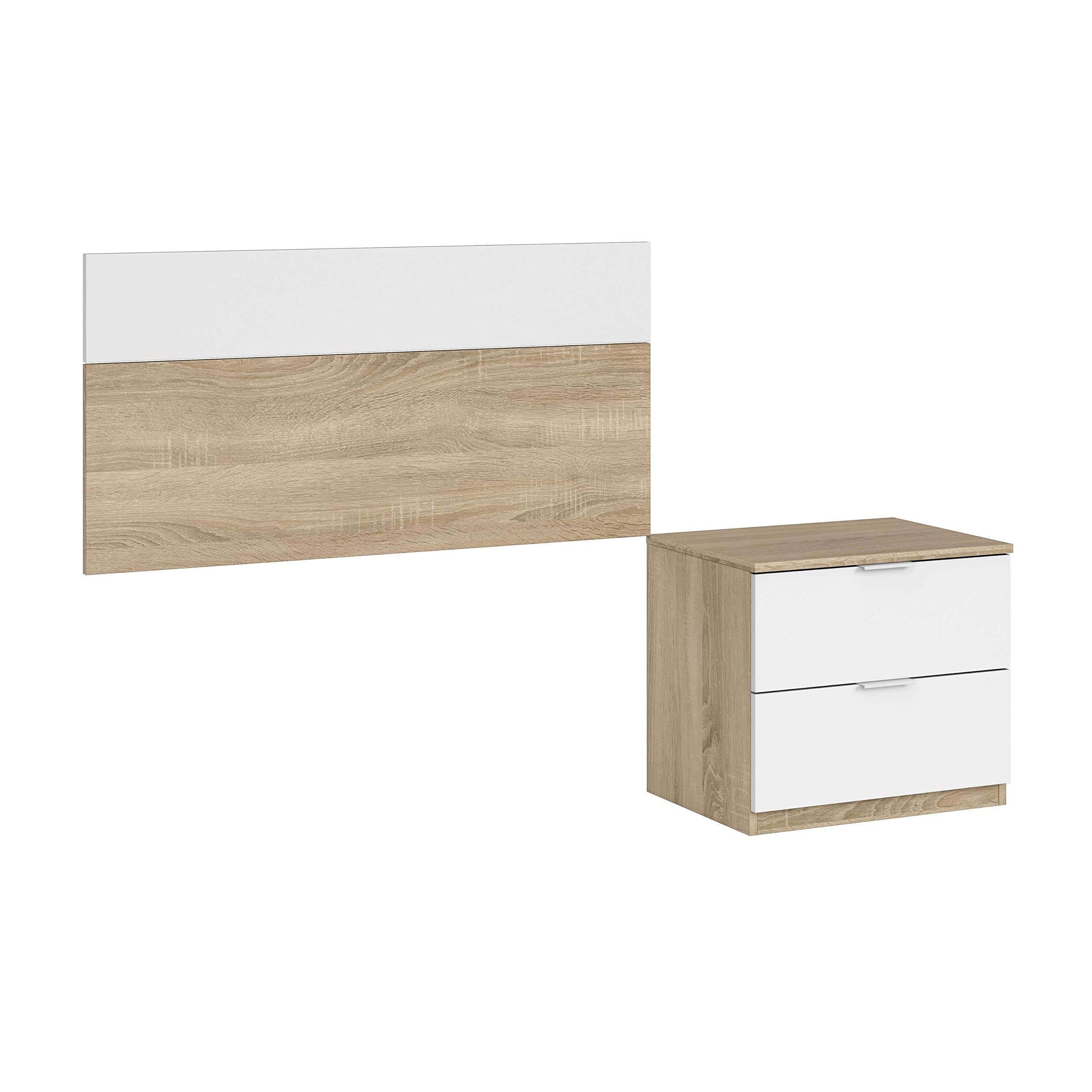 Miroytengo Pack Muebles Dormitorio Juveniles Color Blanco Artik y Roble Canadian (Cabezal+mesita, Mesa+estantería y Armario)