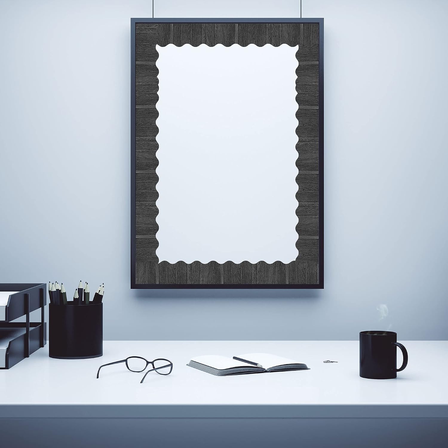 Clabby 49.2 ft Wood Bulletin Board Border Self Adhesive Border Rustic Farmhouse Medieval Bulletin Board Decoration Classroom Back to School Decorations for Office Chalkboard(Black)