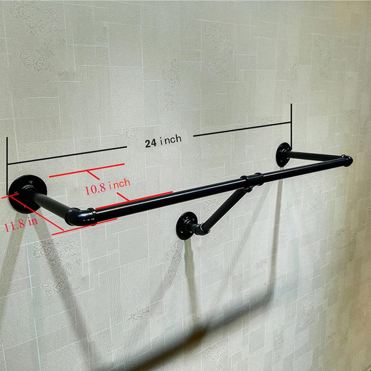 Industrial Retro Wall Mounted Pipe Shelf Bathroom Hanging Towel Rack,Metal Bedroom Clothing Rod Garment Rack,Display Stand (One Pipe Shelves, Black, 24" L x 11.8" D)