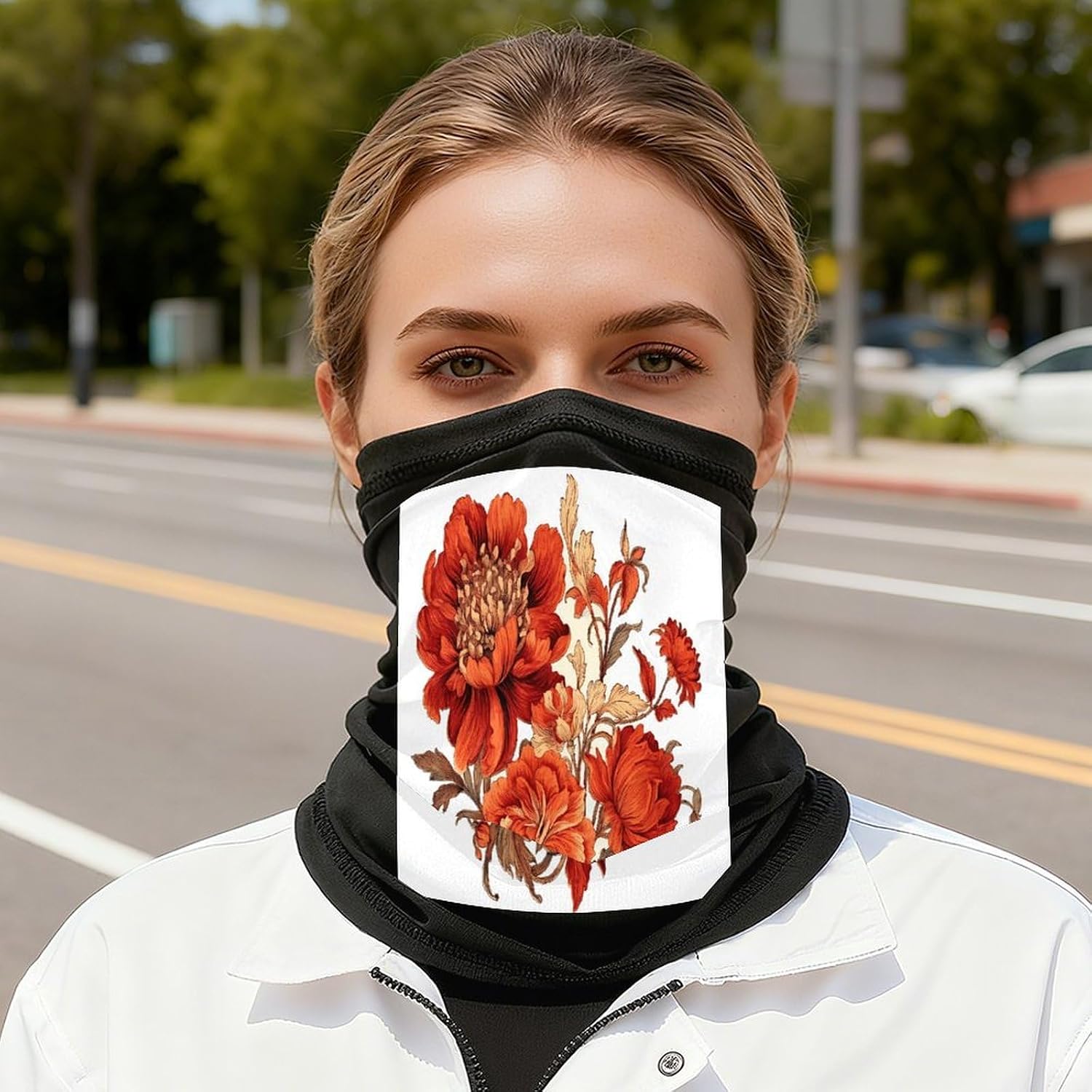 Red Blooming Flowers Face Mask for Men Women,Neck Gaiter Sunscreen Breathable,Face Cover for Skiing Fishing Hiking Cycling