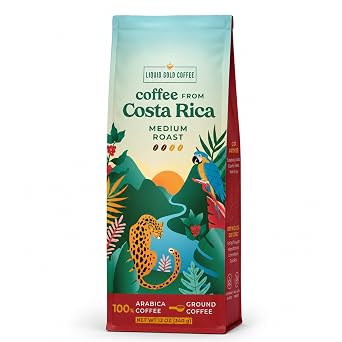Coffee from Costa Rica Medium Roast Ground, 12OZ (340 grams), by Liquid Gold Coffee, 100% Arabica Beans, Fair Trade, Single Source Specialty Coffee from Coopeagri Farm, Small Batch Roasted in USA, South Carolina
