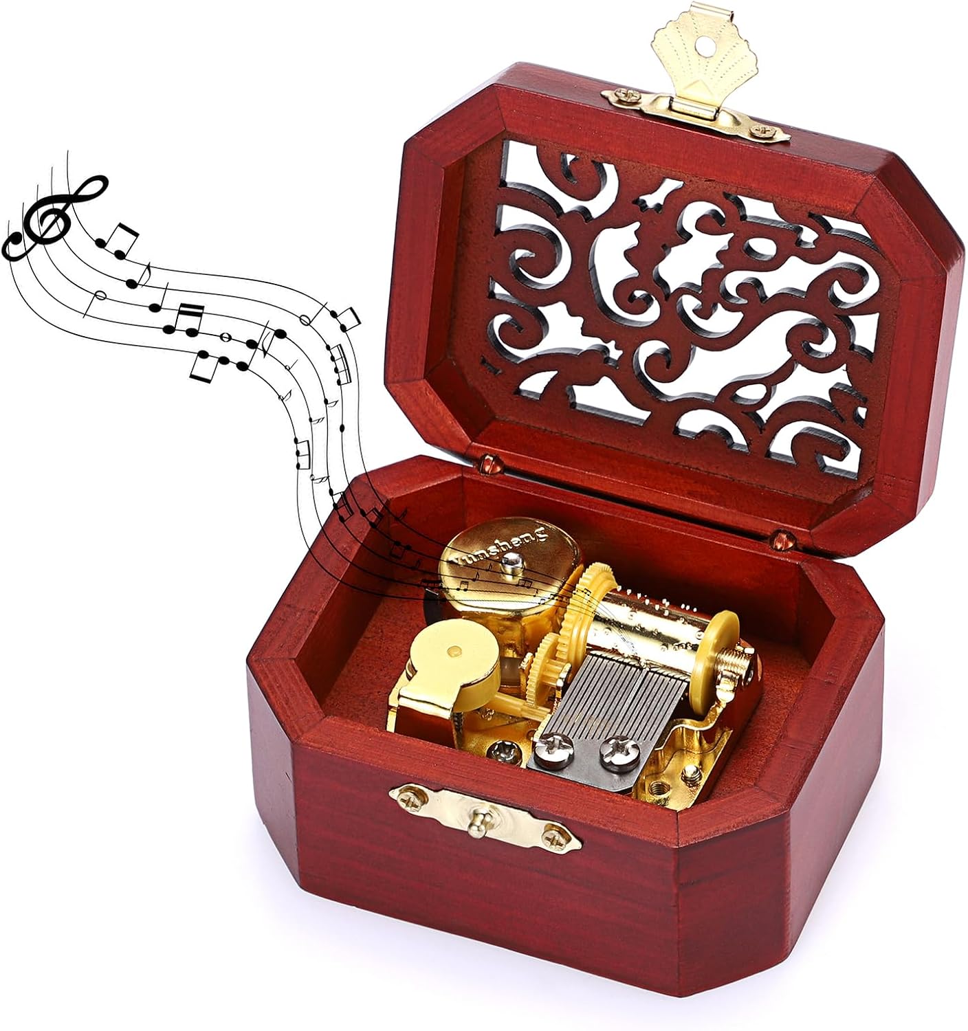 ELLDOO Vintage Music Box, Hollow Wood Carved Musical Box, Small Mechanism Wind Up Music Box Gift for Lover, Boyfriend, Girlfriend, Husband, Wife (Tune: Edelweiss)