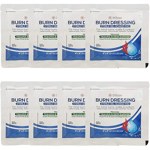 8 Pack - Burn Gel Dressing 4" X 4" Burn Care First Aid Treatment for Burns, scalds & sunburns