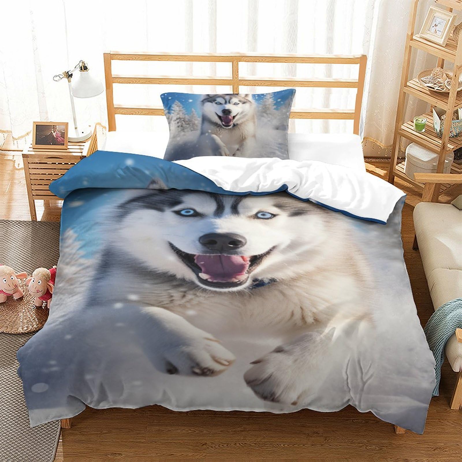 Housse de couette antibactérienne husky microfibre contre les allergies pour lit simple enfant