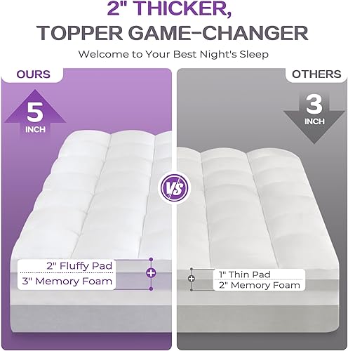 Miniatura 2 de SINWEEK - Cubrecolchón de espuma viscoelástica de doble capa de 5 pulgadas, tamaño Queen, con 3 pulgadas de espuma viscoelástica de gel más 2