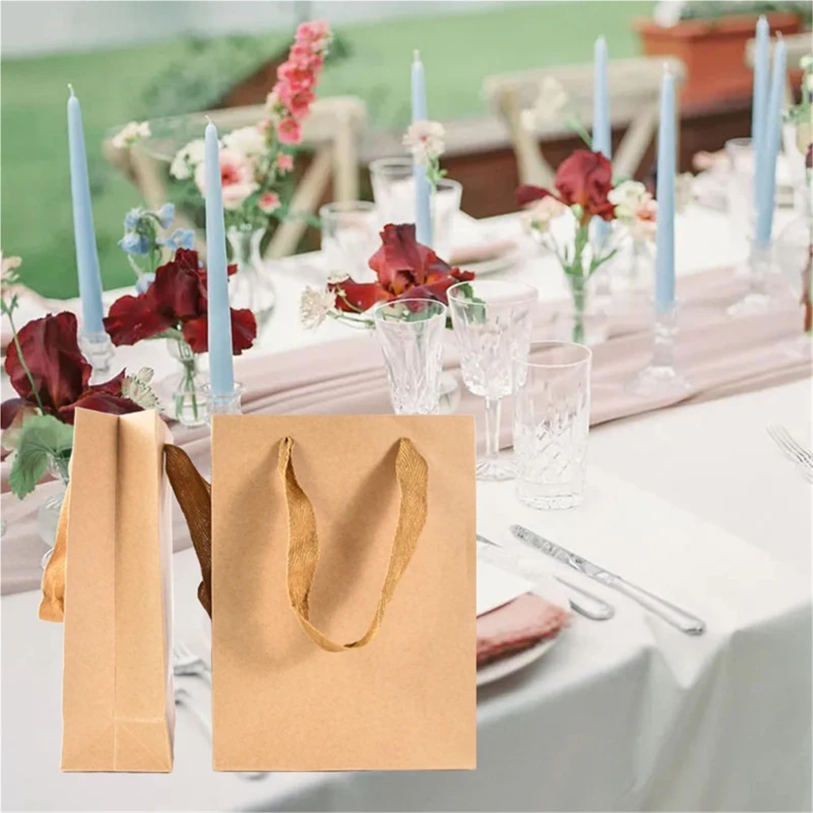 Bolsa de mano papel Kraft marrón 10/20 piezas para Envolver Regalos