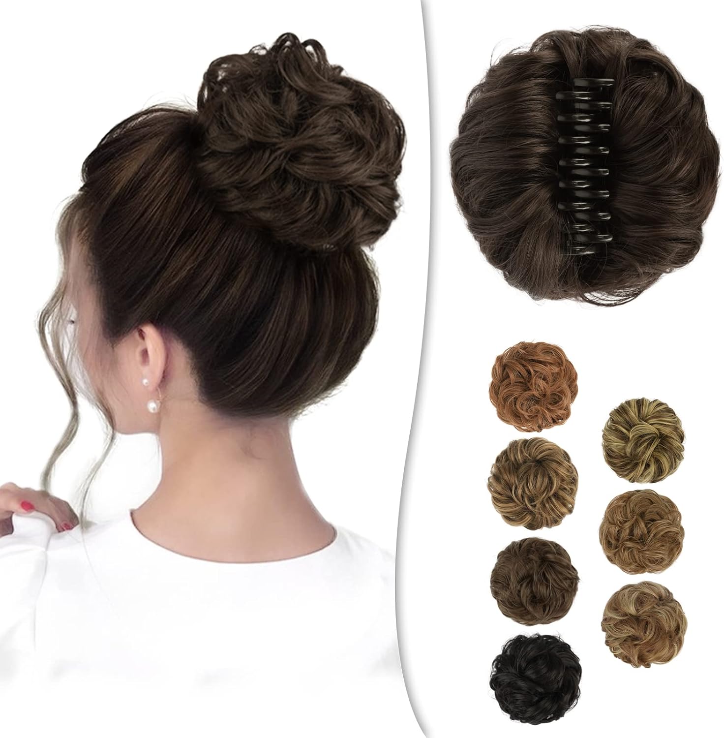BARSDAR Claw Clip Messy Bun Hairpiece, Clip in Hair Scrunchies Curly