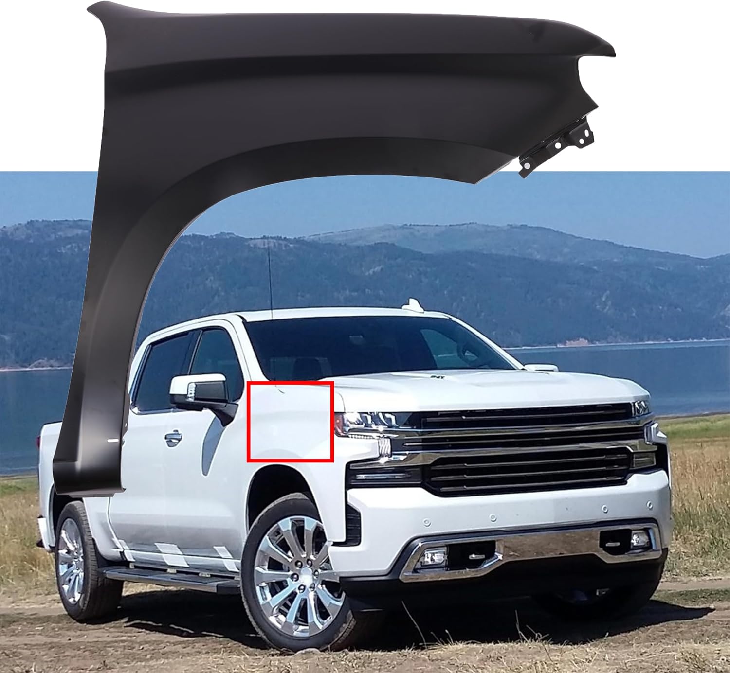Fender Passenger Side Compatible with 2019-2023 Chevr-olet Silverado Front Right Fender of Replacement OEM: 84502611