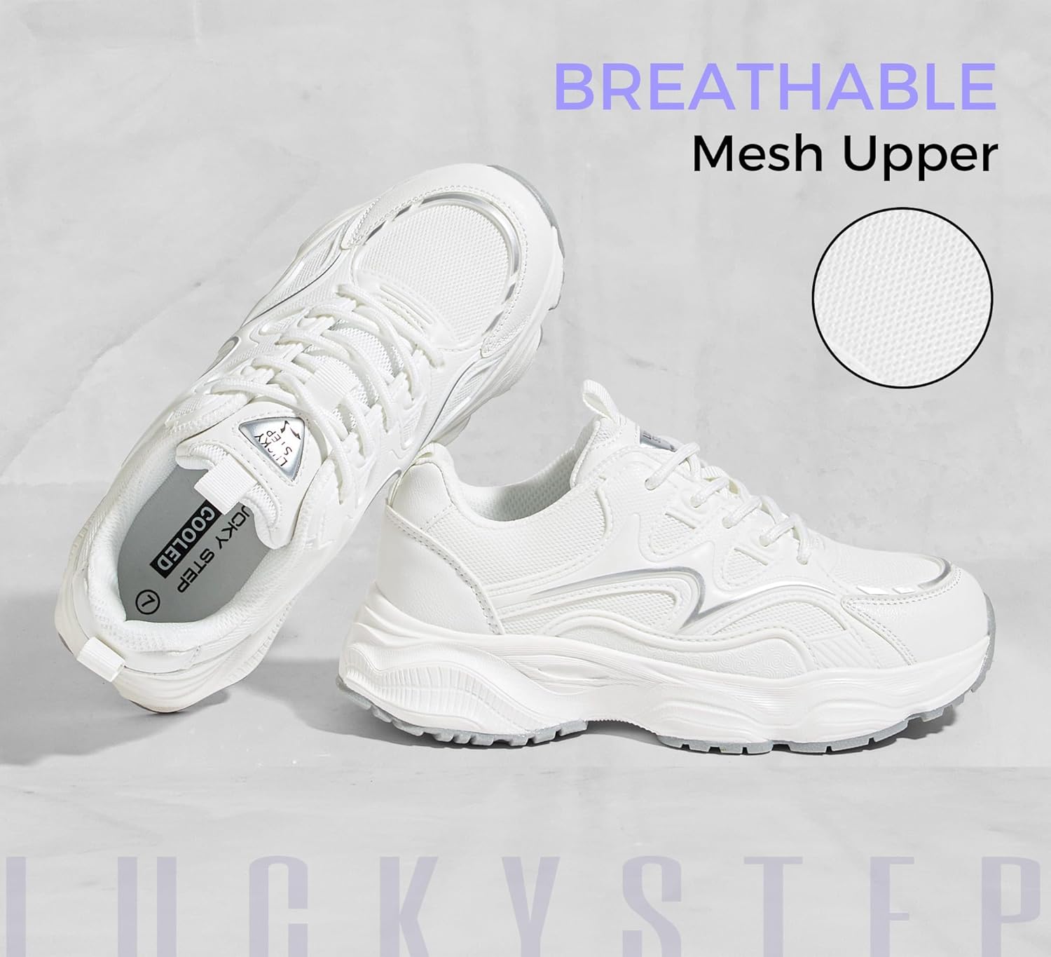 LUCKY STEP Women’s Chunky Sneakers Platform Walking Shoes Comfortable Breathable Mesh Lightweight Non Slip Casual White Sneakers Fashion Dad Shoes